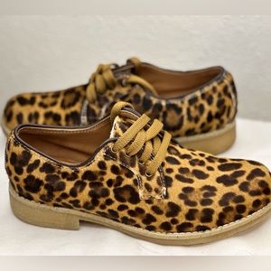 NEW Pratesi- Rare Italian lace-up Brogues in Elegant Leather Leopard Pony shoes